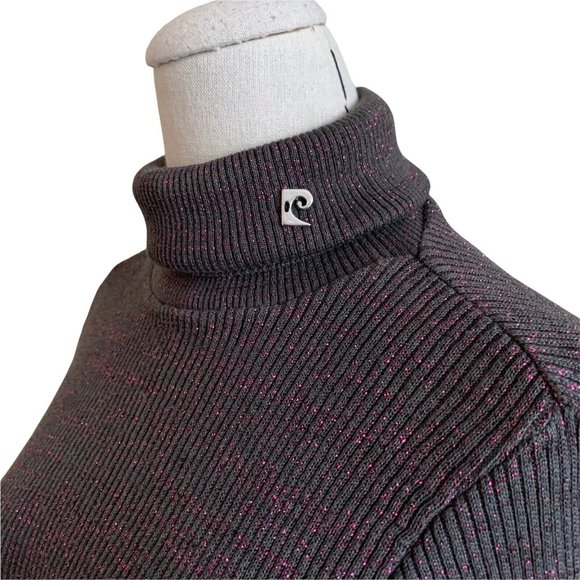 Vintage 60s 70s Pierre Cardin Ribbed Turtleneck Sweater Pink Metallic Logo Mod - Picture 1 of 10